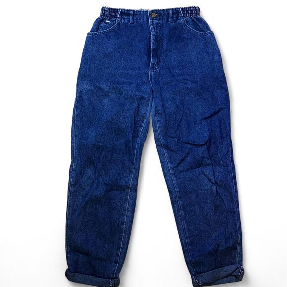 High Waisted Vintage Reworked Blue Lee Denim Jeans Size 14 Petite - Picture 1 of 6